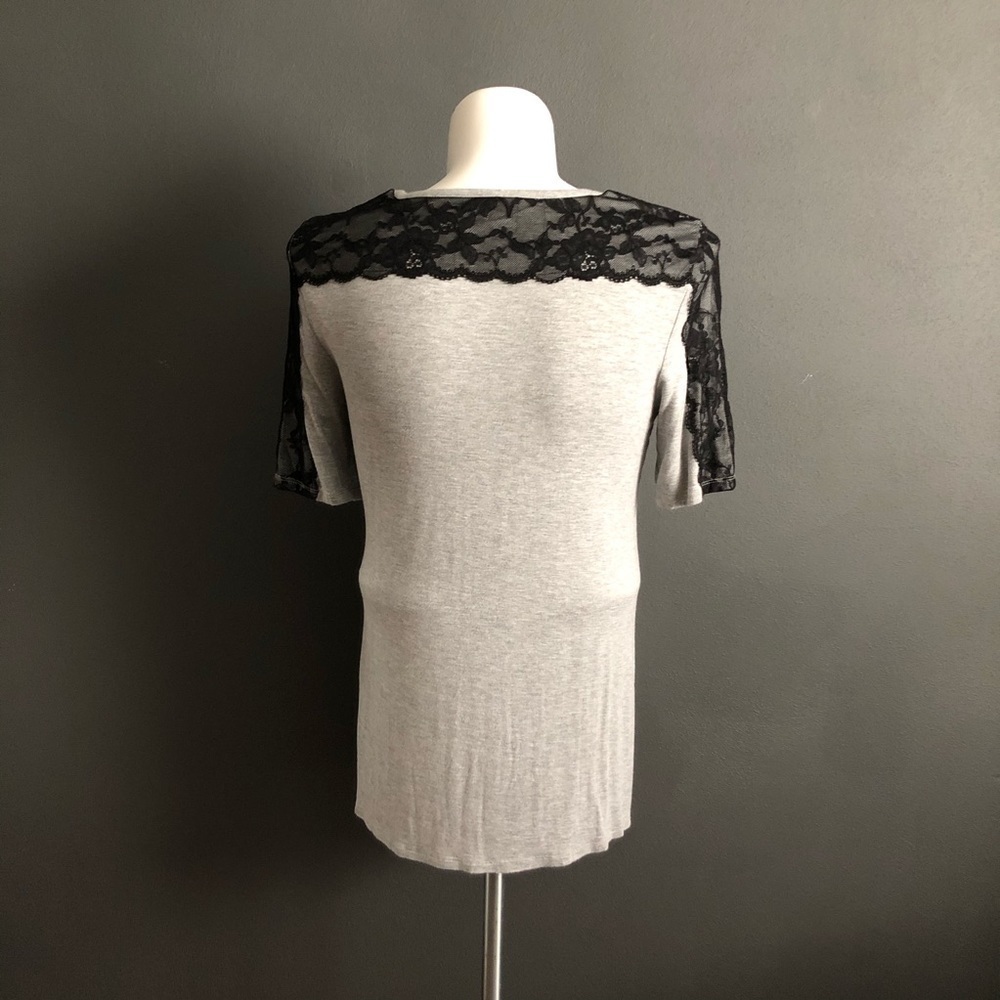 Ruff Hewn Gray Black Lace Sleeves Shirt L - Picture 2 of 6